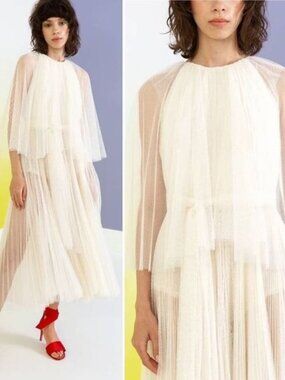 Maria Lucia Hohan Peonie Tulle Midi Dress Wedding Bridal Off-White/Ivory Size 12